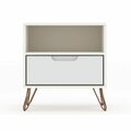 Designed To Furnish Rockefeller 1.0 Mid-Century- Modern Nightstand with 1-Drawer in White, 21.65 x 20.08 x 17.62 in. DE2616274